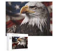 Bald Eagle US Flag Pictures Wooden Puzzles for Adults 500 PCS Unique Shape Puzzles Wall Art Home Decor for Puzzle Lovers, Family, Friend Creative Gift Toys