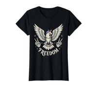 Bald Eagle USA Flag Bandana Freedom Skeleton Hands Value Graphic T-Shirt, Women, Black, L