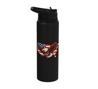 Bald Eagle USA Map American Flag Patriotic Vintage Distress Stainless Steel Insulated Water Bottle