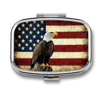 Bald Eagle Vintage American Flag Pill Box 2 Compartment Portable Medicine Pill Case Travel Pill Organizer for Pocket Purse