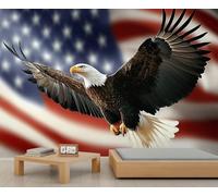 Bald Eagle Wall Murals 300x210cm Patriotic Bird Large Mural American Flag Mural Wallpaper for Bedroom Eagle Wall Decor (Not Peel n' Stick)
