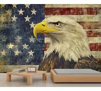 Bald Eagle Wallpaper, American Flag Large Mural, Vintage Mural Wallpaper for Bedroom, Bald Eagle Wall Mural - 400x280cm (Not Peel n' Stick)
