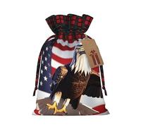 Bald Eagle With American Flag Patchwork Burlap Gift Bags-Quality Fabric Gift Pouches,Ideal For Holidays And Special Occasions