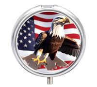 Bald Eagle with American Flag Pill Case 3 Compartment Portable Pill Box Daily Round Pill Organizer for Pocket Purse Daily Medicine Container to Hold Vitamins Fish Oil Travel Gifts