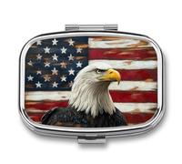 Bald Eagle with American Flag Wooden Pill Box 2 Compartment Portable Medicine Pill Case Travel Pill Organizer for Pocket Purse