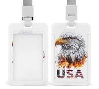 Bald Eagle with an American Flag ID Badge Holder Retractable Clip Card Holder Card Protector Name Badge Name Tag for Work Office Doctor Nurse