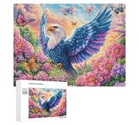 Bald Eagle with Butterflies in Floral Sky 500 Piece Jigsaw Puzzle for Couples Indoor Game Night Cognitive Interaction Gift for Togetherness 500 PCS