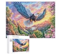 Bald Eagle with Colorful Sky And Flowers 500 Piece Jigsaw Puzzle for Family Indoor Activity Cooperative Challenge Gift for Holidays 500 PCS