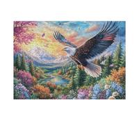 Bald Eagle with Flowers And Snowy Peaks 300 Pieces Set Classic Jigsaw Puzzle Couple Puzzle Partners Mind Relaxation Wall Decor Easter New Year Recycled Cardboard 300 PCS