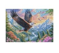 Bald Eagle with Snowy Peaks And Blossoms 300 Piece Jigsaw Puzzle for Adults Jigsaw Family Camping Activity Vibrant Whimsical Design Great Gift for Outdoor Lovers 300 PCS