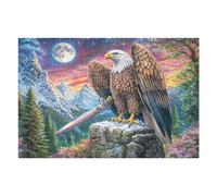 Bald Eagle with Sword Under Moonlit Peaks 1000 Pieces Set Classic Jigsaw Puzzle Couple Puzzle Partners Logic Skill Wall Decor Easter New Year Gift Eco-friendly Recycled Cardboard 1000 PCS