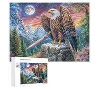 Bald Eagle with Sword Under Moonlit Peaks 500 Piece Jigsaw Puzzle for Couples Relaxing Indoor Time Brain Coordination Gift for Housewarming 500 PCS