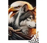 Bald Eagle Wolf Jigsaw Puzzle 1000 Piece Jigsaw Puzzle Game for Adults Animal Portrait Relaxation Family Fun 52x38cm/1000pcs
