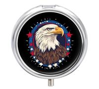 Bald Eagle1 4th of July Round Pill Box Organiser 3 Compartment Medicine Case