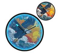 Bald Eagled over Ocean Waves and Sunset Night Light Wall Clock LED Wall Clocks Silent Battery-Operated Glow in The Dark Large Digital Display for Bedroom Living Room Kitchen, 12 Inch