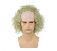 Bald Head Funny Wig, Light Green Curly Wig with Bald Cap, Women Black Short Curly Rocker Fluffy Afro Wig, Halloween Party Cosplay Anime Costume Wig