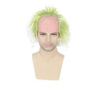 Bald Head Funny Wig, Light Green Curly Wig with Bald Cap, Women Black Short Curly Rocker Fluffy Afro Wig, Halloween Party Cosplay Anime Costume Wig