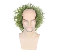 Bald Head Funny Wig, Light Green Curly Wig with Bald Women Black Short Halloween Fluffy Co Curly Party Wig, Rocker Afro