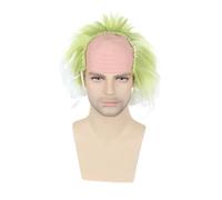 Bald Head Funny Wig, Light Green Curly Wig with Bald Women Black Short Halloween Fluffy Rocker Co Party Curly Wig, Afro