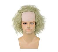 Bald Head Funny Wig, Light Green Curly Wig with Bald Women Black Short Halloween Rocker Wig, Afro Curly Party Co Fluffy