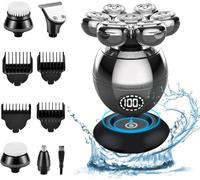 Bald Head Shaver 5 in 1 Waterproof IPX7 Electric Beard Shaver with 7 Rotating Heads, Battery Display and Type C Charging Cable, Zero Hair Razor for Nose Ears Body Face