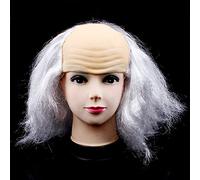 Bald Head Wig Halloween White Bald Wig Funny Old Man Bald Wig Novelty Scientist Cosplay Wig Cap Half Bald Wig Crazy Scientist Wig Mad Professor Wig for Women Men Teens Halloween Costume Party Supplies