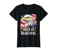 Bald is Beautiful - Epic American Flag USA with Eagle Value Graphic T-Shirt, Women, Black, L