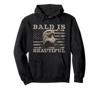 Bald is Beautiful Funny Eagle American Flag Pullover Hoodie