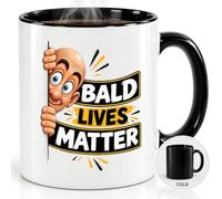 Bald Lives Matter Coffee Mug - 11oz Ceramic Cup in White, Black Accent & Magic Reveal - Funny Bald Guy Humor Graphic - Novelty Sarcastic Gag Tea Cup for Men, Dad, Husband & Office