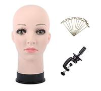 Bald Mannequin Manikin Head Stand Professional Cosmetology Beige Female Training Model Head PVC for Wig Making Wig Hat Glasses Display Styling Eyelash Extension with Free Clamp and T pins 21 inch