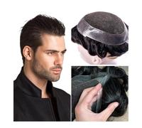Bald wig Male Toupee Lace 30mm Wave Straight Indian Human Hair Wig Men Capillary Prosthesis With Knot Hair System Hairline Wigs for men(Black,8x10)
