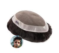 Bald wig Men Hair Toupee Mono NPU Human Hair Wig Indian Hair System Straight Wave Hairpiece Men's Capillary Prothesis Hairline Wigs for men(Brown,9x11)