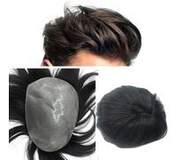 Bald wig Toupees 4mm-6mm PU Human Hair Wig Indian Remy Hair Men Toupee Wave Straight Men's Hair System Wigs for men(Straight Hair,6x8)