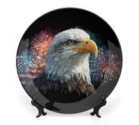 BaldEagle U.S.A. Flag Fireworks Bone China Decorative Plates Wall Table Crafts Display Decor for Home Office