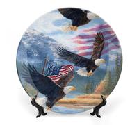 Baldeagles U.S.A. Flag River Mountain Bone China Decorative Plates Wall Table Crafts Display Decor for Home Office