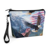 Baldeagles U.S.A. Flag River Mountain Portable Makeup Bag Cosmetic Pouch Storage Bag with Lanyard for Travel