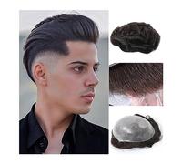 Baldness Cover Wig Men's Hair System Full PU 0.06-0.08 Thin Skin Men Toupee Invisible Hairline Without Knot Human Hair Hairpieces Durable Men's Toupee Toupee(6 inches-#1B-110%-Free-8x10)