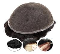 Baldness Cover Wig Men's Toupee Breathable Full Lace Human Hair Men's Hairpiece French Lace Base Hair Replacement System 30mm Natural Wavy Male Hair Prosthesis Toupee(COLOR 1B-110% DENSITY,7x9)