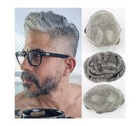 Baldness Cover Wig Men's Toupee Indian Human Hair Wig Soft Thin Skin V-looped PU Base Male Hair Prosthesis Wave Hair Pieces System Units #1B65(Off Black with 65% Grey Hair) Toupee(6 INCHES-1B65#-100%-