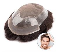 Baldness Cover Wig Mens Toupee Men's Unit Short Wigs Durable Lace Front Wig with Mono Top and PU Around Hair Replacement Systems Wave Human Hair Men's Toupee Toupee(30mm Wave 1B#,7x9)