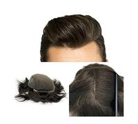 Baldness Cover Wig Toupee for Men Dark Brown 2# Human Hair Piece 8×10" Lace Front with PU Skin Base Men's Toupee Natural Hairline Breathable Hair Men's Toupee Toupee
