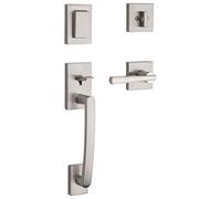 Baldwin 91800-043 Spyglass Single Cylinder Front Featuring SmartKey Security in Satin Nickel, Prestige Series with a Modern Contemporary Slim Door Handleset and Square Lever, Sectional