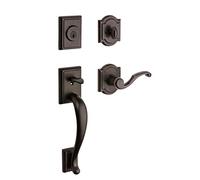 Baldwin Pistoria Single Cylinder Front Door Handleset Featuring SmartKey Security in Venetian Bronze, Prestige Series with Traditional Door Hardware and Madrina Lever - 91800-040
