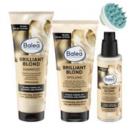 Balea 3-Pack: Shampoo Brilliant Blonde 250ml, Conditioner 200ml, Hair Treatment 100ml with Scalp Massage Brush