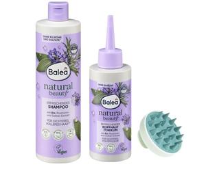 Balea Natural Beauty Refreshing Herbal Shampoo 400 ml + Scalp Tonic Natural Beauty 150 ml + Scalp Massage Brush Set of 2