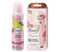 Balea Razor Set of 2: Shaving Foam Avocado Oil & Vitamin E, 150 ml + Balea Razor 5-Blade Elegance, 1 Piece + Bonus: Silicone Sponge for Smooth, Nourished Skin