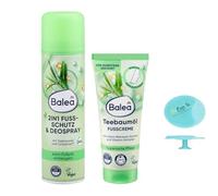 Balea Set of 2 - 2-in-1 Foot Protection & Deodorant Spray (200 ml) + Foot Cream Tea Tree Oil (100 ml) + Bonus Silicone Sponge