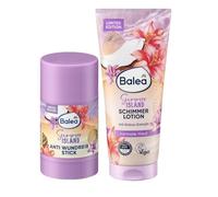 Balea Set of 2: Anti-chafing Stick Summer Island, 25 g + Body Lotion Shimmer Summer Island, 200 ml + Bonus: Soft Silicone Facial Cleansing Brushes