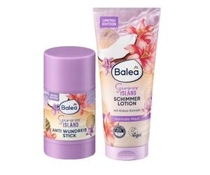 Balea Set of 2: Anti-chafing Stick Summer Island, 25 g + Body Lotion Shimmer Summer Island, 200 ml + Bonus: Soft Silicone Facial Cleansing Brushes