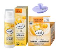 Balea Set of 2: Face Cream Q10 Anti-Wrinkle Energy 24H Care 50 ml + Serum Q10 Anti-Wrinkle 30 ml + Bonus Silicone Sponge
